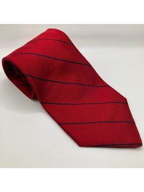 Vintage Benchmark 100% Silk Red Navy Stripe Wide Tie Preppy Classic Office Gift